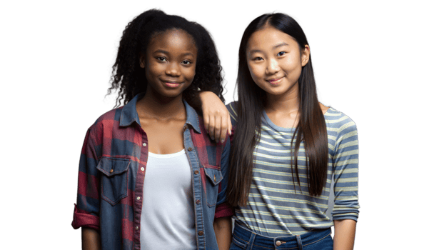 Two Smiling Young Women Standing Together png