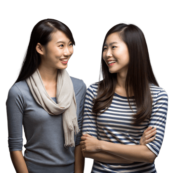 Two Smiling Asian Women Talking and Laughing Together png
