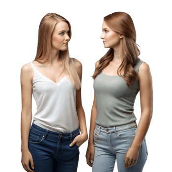 Two Young Women Standing Facing Each Other png