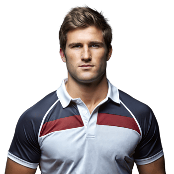 Young Man Wearing White, Red, and Blue Polo Shirt png