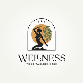 silhouette exotic female with plant leaves wellness badge icon logo illustration design. classic vintage boho sacred magic woman mystical logo concept vector