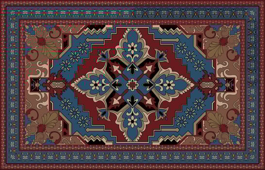 Asian carpet. Red abstract pattern mat. Traditional ethnic tribal pattern. Aztec vector