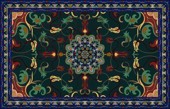 Asian flower carpet, green and blue carpet Abstract Flower Prayer Mat vector