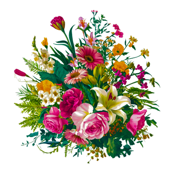 A floral bouquet on a transparent background png
