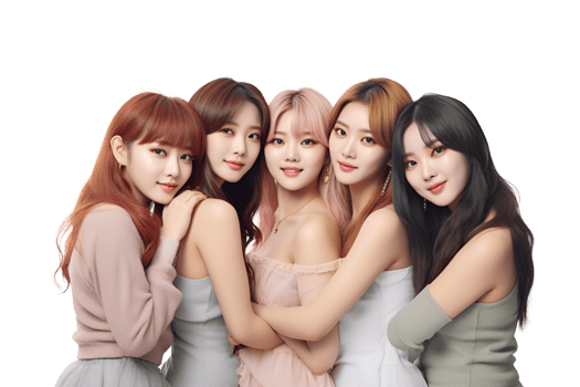 four asian girls in different colors posing for the camera png