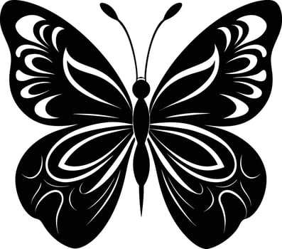 A stylized black silhouette of a butterfly with artistic flowing lines vector