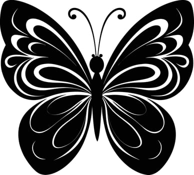 A stylized black silhouette of a butterfly with artistic flowing lines vector