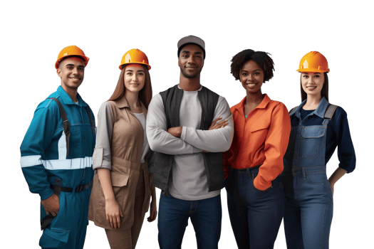 a group of people in hard hats and overalls png