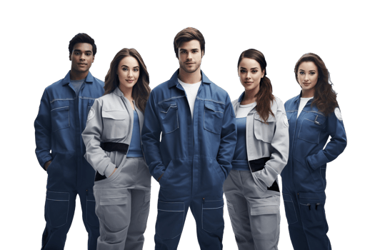 a group of people in blue overalls png