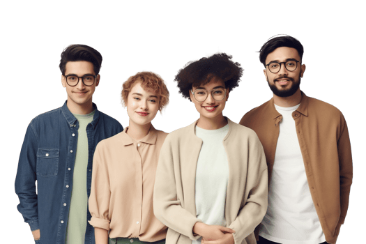 group of people standing together on transparent background png