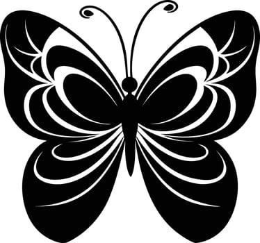 A stylized black silhouette of a butterfly with artistic flowing lines vector