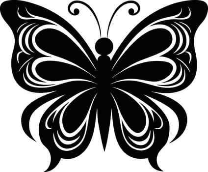 A stylized black silhouette of a butterfly with artistic flowing lines vector