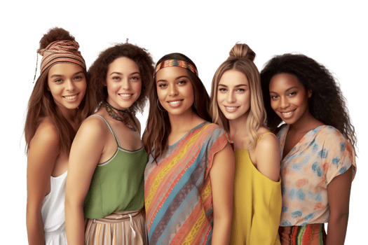 a group of women wearing colorful clothing png