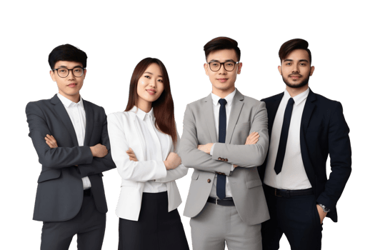 business people standing together on transparent background png