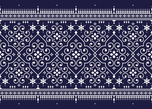 geometric ethnic fabric seamless pattern on dark blue background, design for cloth, carpet, batik, wallpaper, wrapping etc. vector
