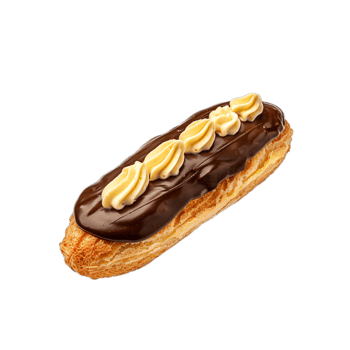 Traditional French pastry Eclair with chocolate isolated on transparent background png