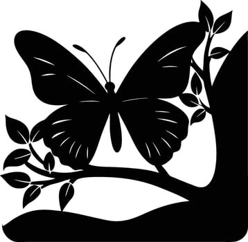 A butterfly in silhouette resting on a tree branch and adding a naturalistic element to the design vector