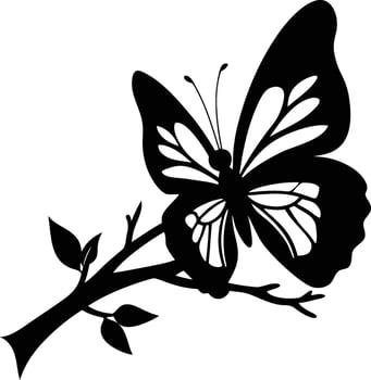 A butterfly in silhouette resting on a tree branch and adding a naturalistic element to the design vector