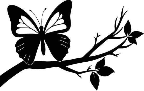 A butterfly in silhouette resting on a tree branch and adding a naturalistic element to the design vector