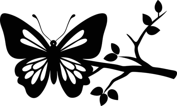 A butterfly in silhouette resting on a tree branch and adding a naturalistic element to the design vector