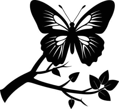 A butterfly in silhouette resting on a tree branch and adding a naturalistic element to the design vector