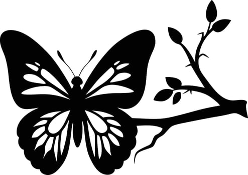 A butterfly in silhouette resting on a tree branch and adding a naturalistic element to the design vector