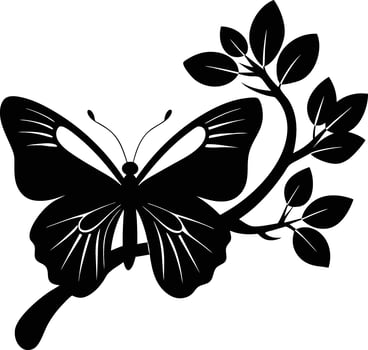 A butterfly in silhouette resting on a tree branch and adding a naturalistic element to the design vector