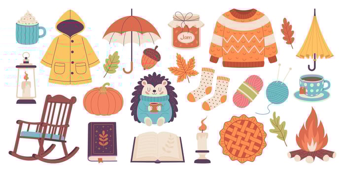 Set of cozy autumn elements, illustration vector