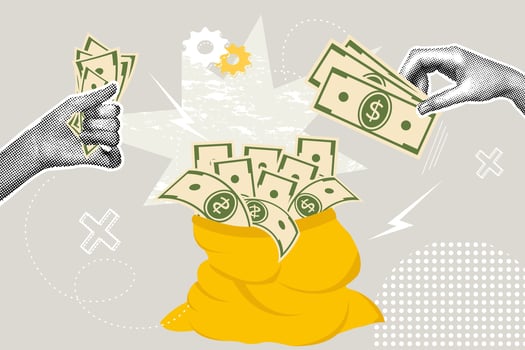 Trendy halftone business concept collage. Idea concept, savings concept, financial planning,financial profit. Trendy modern retro illustration vector