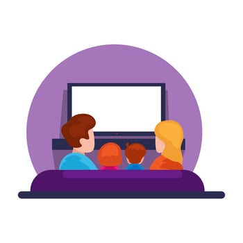 Family Watch TV From Back View Symbol Cartoon Illustration vector