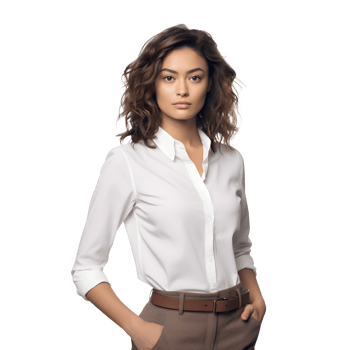a woman in a white shirt and brown pants png