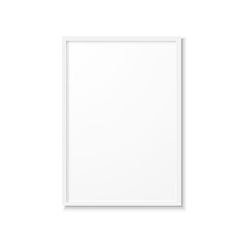 Realistic image frame with gray border and shadow. Isolated on white background. Minimalistic geometric design. Empty space for your content. Can be used like mockup, template, poster, card etc vector