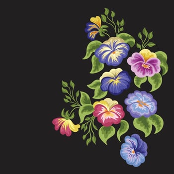 wildflowers decoration stylized bright pansies, illustration vector
