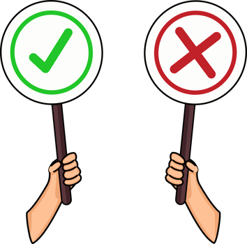 people making choice vote and polling or hand hold right and wrong symbol for vote png
