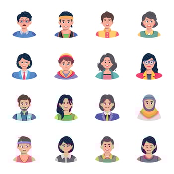 Bundle of 16 People Character Flat Icons vector