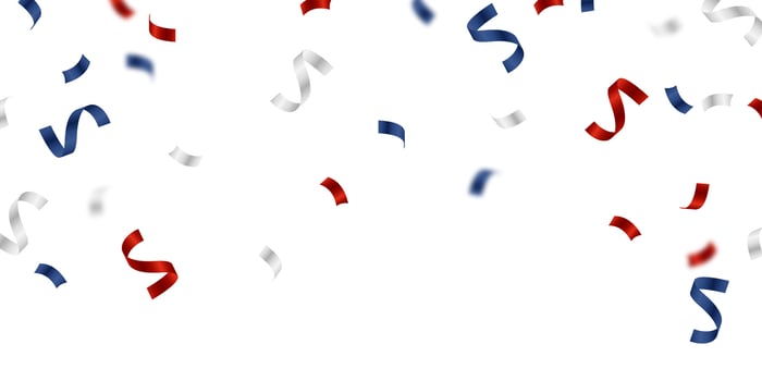 red and blue confetti background Spectacular zigzags descend in celebration. Festive decoration illustration vector