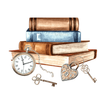 Book stack and pocket watch on parchment paper sheets. Hand drawn watercolor illustration isolated. Knowledge for all. Vintage composition in education concept. Clip art for card, website, sticker. png