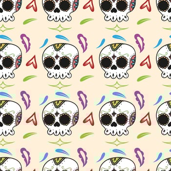 Stylized Heart Eye Skulls Seamless Pattern Design vector
