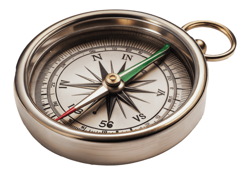 A classic round compass with red, green, and silver needle, cut out - stock png. png