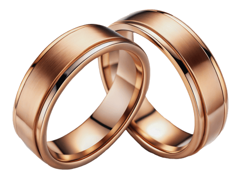Two brushed rose gold wedding bands, cut out - stock png. png