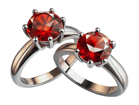 Two silver rings with red gemstones, cut out - stock png. png