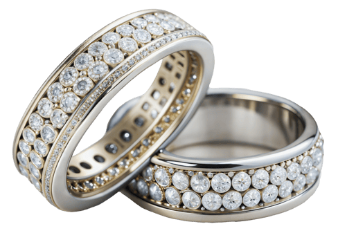 Two diamond-set wedding bands, cut out - stock png. png