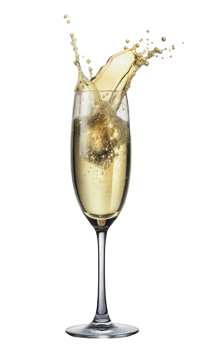 Champagne splashing in a flute glass, cut out - stock png. png