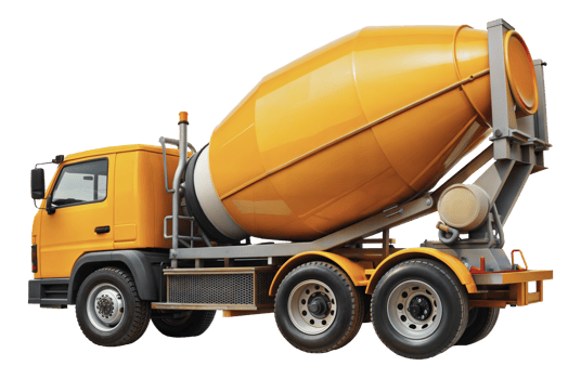 Yellow concrete mixer truck, cut out - stock png. png