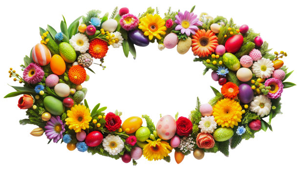 Colorful easter egg and flower wreath png