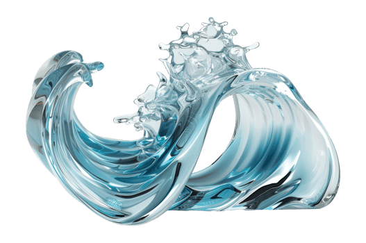 Glass wave sculpture with blue and white hues png