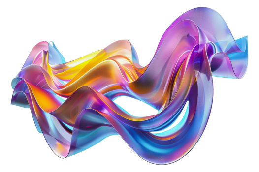 Iridescent multicolored abstract form flowing through white space png