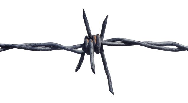Closeup of barbed wire with rusted spikes png