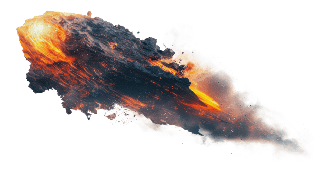 Flaming meteoroid streaking through space, cut out - stock png. png