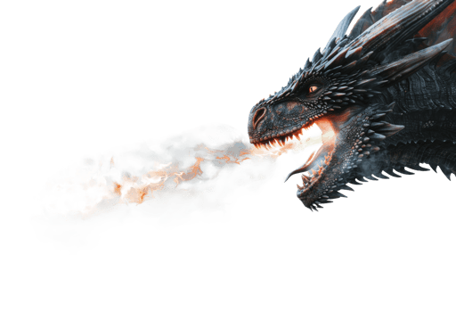 Black dragon breathing fire with smoke and flames png